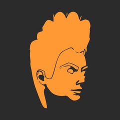 Face front view. Elegant silhouette of a female head. Mohawk hair style.