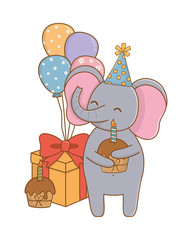 Animal cartoon with Happy Birthday icon design