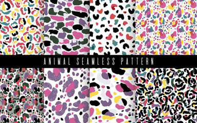 Seamless animal abstract pattern set art. Texture with Hand Painted Crossing Brush Strokes for Print. Fur texture background. Modern graphics.