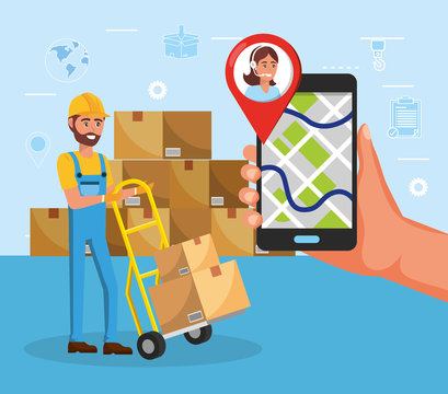 man and trolleys with packages service distribution