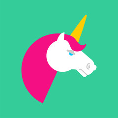 Unicorn head isolated. Muzzle is magical white horse with horn.