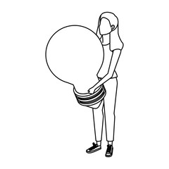 young woman lifting bulb light