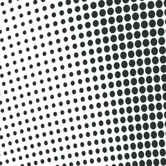 Halftone abstract waves of black dots on white background