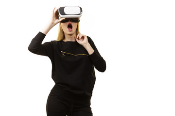 Woman wearing VR goggles