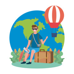 Tourist boy cartoon with bag design
