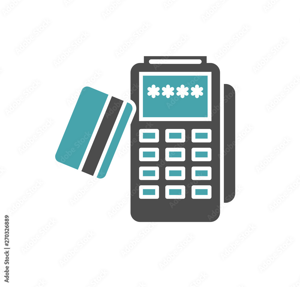 Poster pos terminal icon on background for graphic and web design. simple illustration. internet concept sy