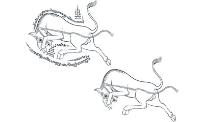 horse in Thai tradition painting,Thai tattoo, vector