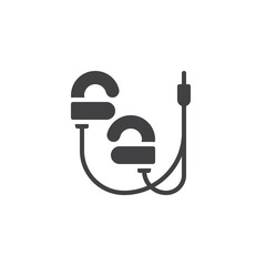 Wired Earphones vector icon. filled flat sign for mobile concept and web design. Earbuds with connector glyph icon. Symbol, logo illustration. Vector graphics