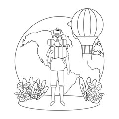 Tourist boy cartoon with bag design