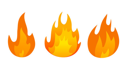 Cartoon fire flame icon set. Vector design.