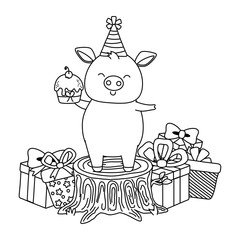 Animal cartoon with Happy Birthday icon design