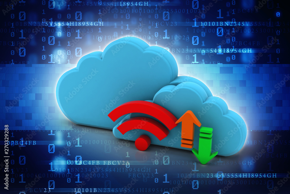 Poster 3d rendering cloud online storage icons with wifi
