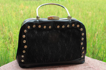 beautiful black and gem bags and handles of luxury handbags, the beauty concept of a woman's appearance
