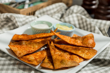 homemade healthy, tortillas, nachos, chips on table, homemade