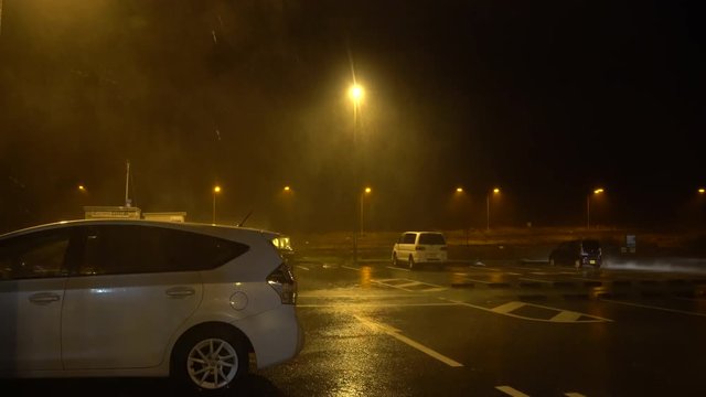 Heavy Rain Flies Across Parking Lot During Hurricane - Jongdari