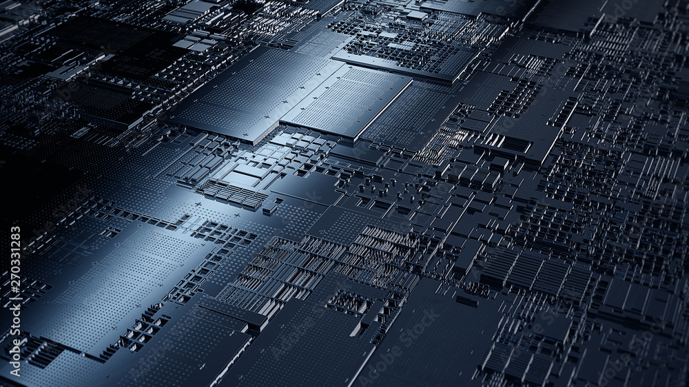Poster Printed circuit board futuristic server/Abstract image print circuit board, futuristic server code processing