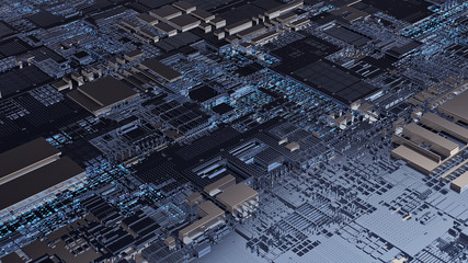 Printed circuit board futuristic server/Abstract image print circuit board, futuristic server code processing