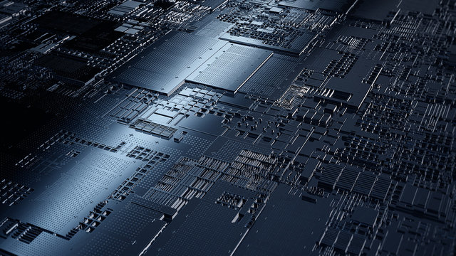 Printed circuit board futuristic server/Abstract image print circuit board, futuristic server code processing