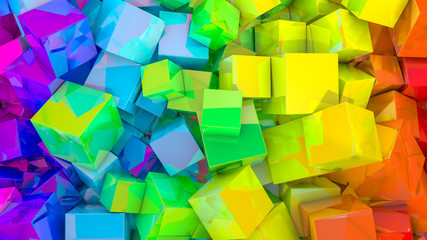 Abstract rainbow background from cubes. 3d render