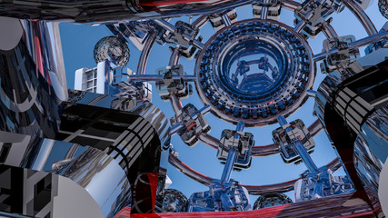 Abstract futuristic three-dimensional background of different 3d shapes. 3d render