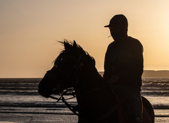 Horse riding at sunset in Essaouira, Morocco
