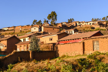 Naklejka premium Adobe houses of Chinchero village, Peru