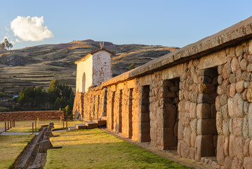Stone wall of Chinchero archaeological site, Peru