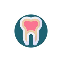 Dental treatment flat icon. Round colorful button, human tooth circular vector sign. Flat style design