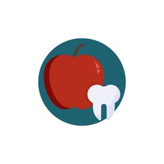 Apple and tooth flat icon. Round colorful button, Dental apple circular vector sign. Dentistry, stomatology dental care flat style design