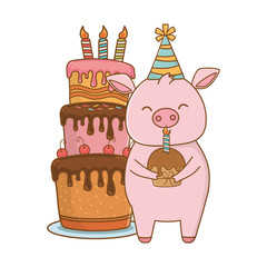 Animal cartoon with Happy Birthday icon design