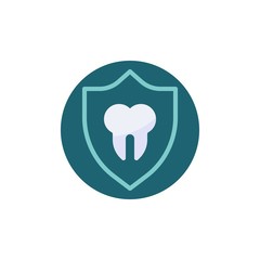 Tooth protection flat icon. Round colorful button, Tooth and shield circular vector sign. Flat style design