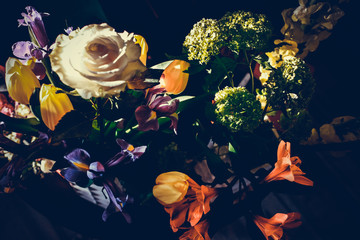 The colorful flowers.