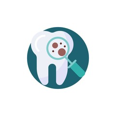 Microscopic bacteria tooth protection flat icon. Round colorful button, Dental diagnosis circular vector sign. Flat style design
