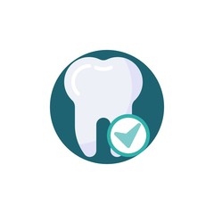 Tooth with check mark flat icon. Round colorful button, Check tooth circular vector sign. Flat style design
