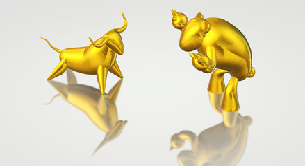 3d rendering gold bull and bear business content.