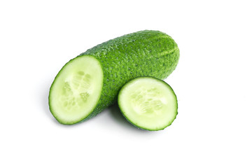 Sliced fresh cucumber, isolated on white