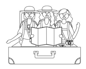 Tourist girls cartoon with bag design