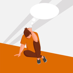 a thoughtful man sits on the floor. vector illustration of a thinking person