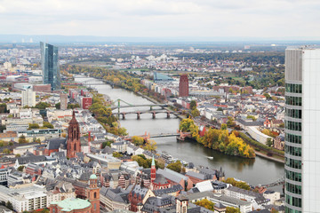 Panoramic view from observation point from Main Tower to Frankfurt and suburbans, Germany	