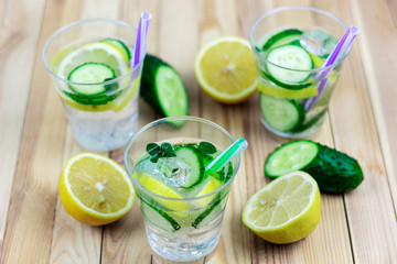 cold, refreshing cucumber water with lemon and mint. With ingredients