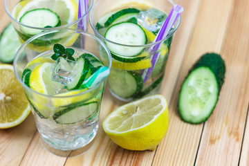 cold, refreshing cucumber water with lemon and mint