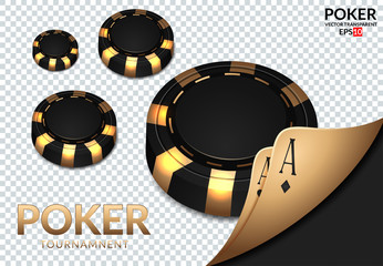 Playing cards and poker chips fly casino. Concept on transparent background. Poker casino vector illustration