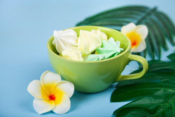 Meringue on a blue background.