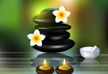 Fototapeta na wymiar Spa concept zen stones and frangipani flowers