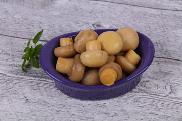 Pickled champignon heap in the bowl