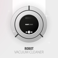 Robot vacuum cleaner on white floor. Smart Technologies.