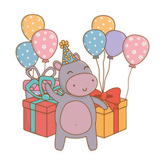 Obraz na płótnie Canvas Animal cartoon with Happy Birthday icon design