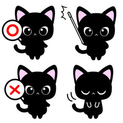 黒猫さん◯×札・指し棒・お辞儀イラスト素材