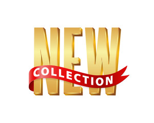 New collection 3d gold text on white background. Vector illustration. Hand drawn lettering word.