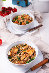 Kaszotto- polish food from buckwheat  with grilled chicken